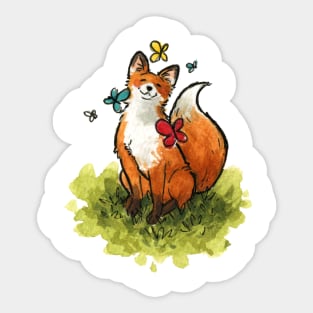 Fox with Butterlies Watercolor painting Sticker